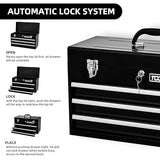Tool Dorm 20.3“ Metal Tool Box with Drawer Portable Steel Metal Tool Box with Protective Liner and Metal Latch Closure and Lock for Garage, Home and Warehouse (Black-3 Drawers) TOOL DORM