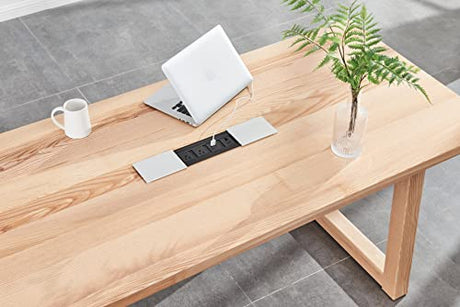 woJKod 6-8 People 6FT Ash Wood Table Rectangular, Kitchen Dining Table, Modern Conference Desk Table for Office-Bouns Socket/Console woJKod