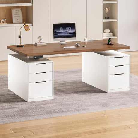 SEDETA Electric Standing Desk with 6 Drawers, 55" Adjustable Stand up Desk with Storage, Computer Desks with Power Outlets for Home Office, White SEDETA