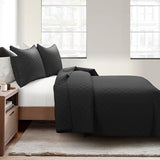 Lush Decor Ava Diamond Cotton Quilt King Size 3 Piece Set Black - Black Bedding Set King Quilt - Modern Minimalist Decor - Fall Quilts Lush Decor