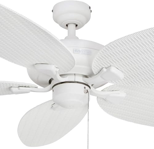 Honeywell Ceiling Fans Duval 52 Inch Ceiling Fan, Quick 2 Hang Indoor/Outdoor Ceiling Fan with Pull Chain, Tri-Mount 5 Blade Tropical Design, ETL Damp Rated, White (50206-01) Honeywell Ceiling Fans
