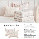 Joyreap 3pcs Cotton Comforter Set for Girls, Pink Floral Design, Twin Size Soft n Cozy Bedding Comforter Set for All Season- 68x88 inches Joyreap