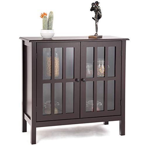 Tangkula Sideboard Buffet Storage Cabinet, Kitchen Storage Cabinet with 2 Glass Doors, Liquor Cabinet for Home Kitchen Dining Room, Cupboard Console Table, Curio Cabinet (Coffee) Tangkula