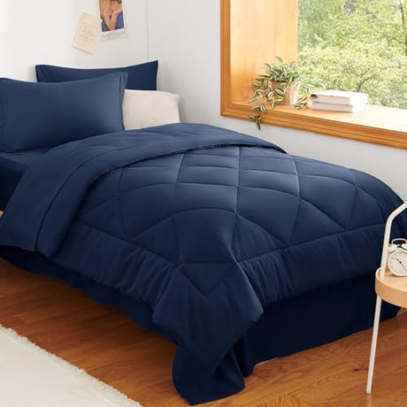 CozyLux Twin Comforter Set with Sheets Navy Blue - 5 Pieces Bed in a Bag Twin, All Season Bed Set for Girls and Boys, Bedding Set with Down Alternative Comforter, Sheets, Pillowcase & Sham CozyLux