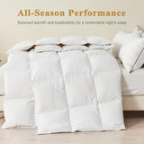 TOPGREEN Organic Feather Down Comforter Full Size, Luxury Extra-Fluffy Duvet Insert, All Season Bed Comforter with Ultra-Soft Organic Cotton Case (82x86 Inch, Ivory White) TOPGREEN