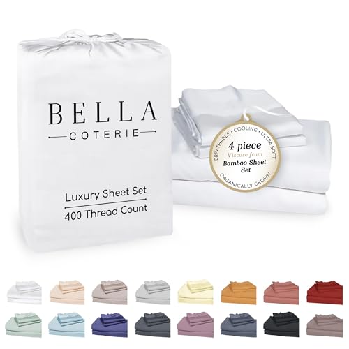 Bella Coterie Luxury Bamboo Viscose King Size Sheet Set | 100% Organically Grown | Ultra Soft | Cooling for Hot Sleepers | 18" Deep Pocket [White] BC BELLA COTERIE