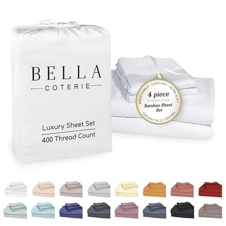 Bella Coterie Luxury Bamboo Viscose King Size Sheet Set | 100% Organically Grown | Ultra Soft | Cooling for Hot Sleepers | 18" Deep Pocket [White] BC BELLA COTERIE