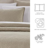 BOURINA Ultrasonic Quilt Set Bedspreads 3-Piece Bedding Set Pre-Washed Microfiber Ultra Soft Lightweight Flower Coverlet Set for All Season, King Beige BOURINA