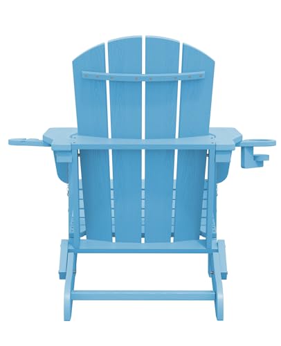 SERWALL Adirondack Chair with Cup Holders - Composite Adirondack Chairs HDPE Outdoor Chairs All Weather Use- Light Blue - WoodArtSupply