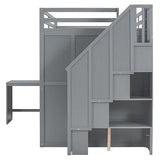 Harper & Bright Designs Full Size Loft Bed with Stairs and Desk, Wood Full Loft Bed with Wardrobe & Storage Shelves, Full Storage Bed for Kids Teens, Gray Harper & Bright Designs