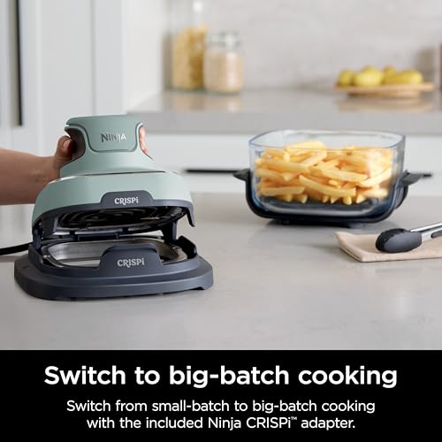 Ninja Crispi Air Fryer, Microwave, Freezer & Dishwasher Safe, Non Toxic Glass Portable Cooking System, 4 QT & 6 Cup Glass Containers with Storage Lids, Easy Meals, Air Fry, Bake, Green, FN101SG Ninja