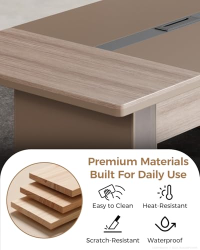 Huariifowm 142" Conference Table for 10–12, Large Rectangular Meeting Table with Dual Cable Management Boxes & 1.6" Thick Top, Modern Wood Boardroom Table for Office Conference Room Huariifowm