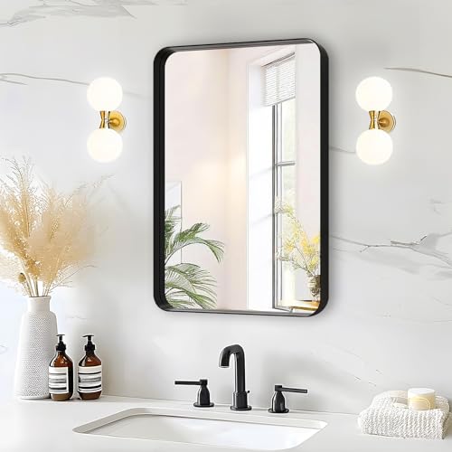 Fabuday Black Bathroom Mirror - 16x24 Inch Rectangle Wall Mounted Mirror Over Sink, Black Trim Metal Frame Vanity Mirror Hanging for Farmhouse, Bedroom, Restroom, Living Room, Entryway Decor Fabuday