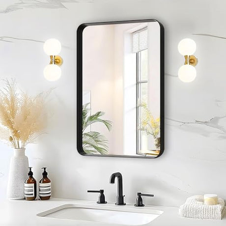 Fabuday Black Bathroom Mirror - 16x24 Inch Rectangle Wall Mounted Mirror Over Sink, Black Trim Metal Frame Vanity Mirror Hanging for Farmhouse, Bedroom, Restroom, Living Room, Entryway Decor Fabuday