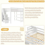 Harper & Bright Designs Full Size Loft Bed with Stairs and LED Lights, Wood Full Loft Bed with Storage Shelves and Wardrobe, Loft Bed Frame with Guardrails for Kids Girls Boys, White Harper & Bright Designs