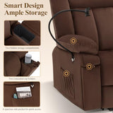 COLAMY Large Wide Power Lift Recliner with Massage and Heat, Extended Footrest for Big Elderly, Phone Stand,Hidden Storage Compartments and Cup Holders for Living Room（Darkbrown COLAMY