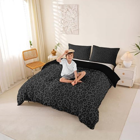 Castle Fairy Wild Animal Skin Print Bedding Set King Size,African Cheetah Wildlife Duvet Cover for Teens Adults,Leopard Print Comforter Cover Decorative Room,No Comforter Castle Fairy