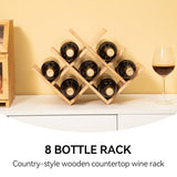 KIRIGEN Wooden 8-Bottle Wine Rack - 3-Tier Wood Wine Display Rack/Free Standing and Countertop Wine Storage Shelf - Bottle Holder/Cabinet Glass Rack Natural XHJJ3-NA KIRIGEN