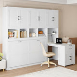 Merax Horizontal Murphy Bed Cabinet Twin Size with Desk & Small Closet & Cabinet with Doors & Open Storage Shelves, Twin Hidden Murphy Wall Bed with Storage for Living Room, White Merax