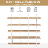 Nahenduo 5 Tier Large Open Bookshelf, Industrial Bookshelf with Back Fence, 400lbs Capacity, Wooden Office Bookcase with Metal Frame for Home Office Living Room, Easy Assembly (Oak and White Frame) Nahenduo