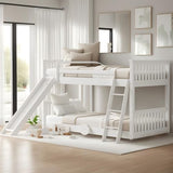 DNYN Twin Over Twin Bunk Bed with Slide for Kids Bedroom,Solid Wood Floor Bunkbeds for Boys and Girls,Easy Assembly & No Box Spring Needed & Space Saving Design, White DNYN