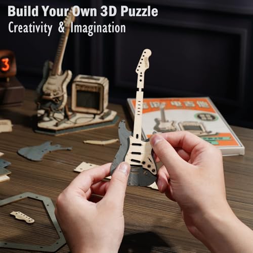 ROKR 3D Puzzles for Adults Wooden Craft Kits Musical Instrument Model Kit Collectibles Home Desk Room Decor (Electric Guitar) ROKR