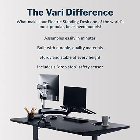 Vari Classic Electric Standing Desk - VariDesk Height Adjustable Sit/Stand Desk - Dual Motor with Memory Presets, Stable T-Style Legs - Gaming or Home Office Workstation - 60”x30”, Black Vari