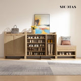 SICOTAS Shoe Storage Cabinet, 30 Pairs Rattan Shoe Cabinet Storage for Entryway, 6-Tier 41" Tall Large Shoe Cabinet, Boho Farmhouse Cabinet with Doors for Entryway Hallway Living Room, Light Oak SICOTAS