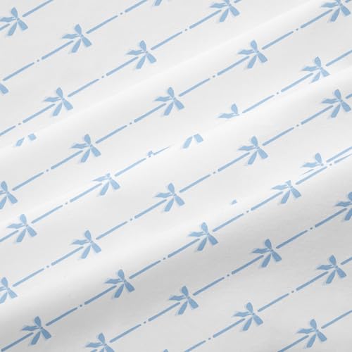 Bildenly Comforter Set Full Size White - Blue Bow Quilt Bedding Set 3 Pieces, Comforter Set Full, Soft & Lightweight Comforter(79‘’ x 90‘’) for Girl All Season & 2 Pillow Cases(30‘’x20‘’) Bildenly