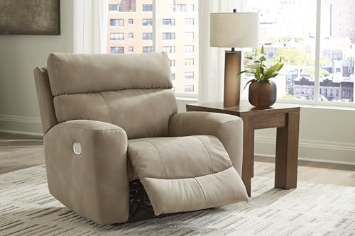 Signature Design by Ashley Next-Gen DuraPella Contemporary Faux Leather Wall Hugger Power Recliner with Adjustable Headrest and USB Ports, Light Brown Signature Design by Ashley