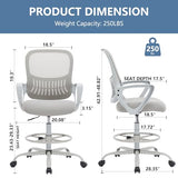 DUMOS Drafting Chair - Ergonomic Tall Office for Standing Desk, Counter with Height Adjustable and Comfortable Lumbar Support, Fixed Armrests, Grey DUMOS