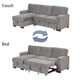 EBELLO Convertible Sleeper Sofa 3 in 1, Chenille Modern L-Shaped Couches for Living Room, Pull Out Sectional Futon Sofa Bed with Storage Space, USB Ports and Cup Holders for Bedroom, Grey EBELLO