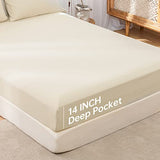 Simple&Opulence Linen Fitted Sheet (1 Piece) - 14 Inch Deep Pocket Mattress Cover Natural Flax Cotton Blended Soft Breathable Bedding - Linen, King Size Simple&Opulence