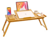 Laptop Desk for Bed, COIWAI Bamboo Lap Desk with Tablet Slot Adjustable Height Angle Foldable Storage Drawer Portable Tray Table Stand for Netebook Computer Breakfast Work Study Reading Writing Large COIWAI
