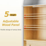 PAXIPEX 72" Modern Farmhouse Display Cabinet, Display Case with Auto Sensor Light, Curio Cabinet with Adjustable Shelves & 2 Drawers for Home Living Room, White Oak PAXIPEX