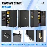 Yeeoy Wide & Deep Metal Garage Storage Cabinet with Pegboard & Adjustable Shelves, Lockable Storage Cabinet with Wheels, Tool Organization Cabinets for Office Garage Shop, 43''W x 22''D x 72''H Yeeoy
