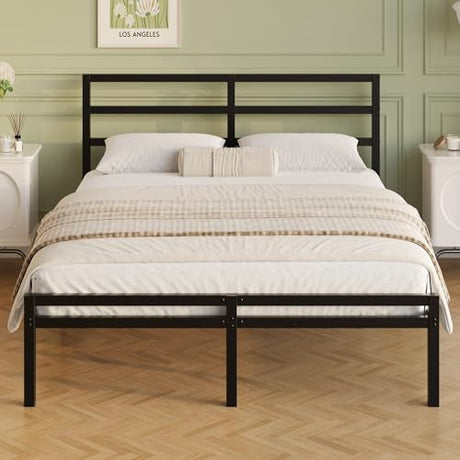 Lutown-Teen 12 Inch Queen Bed Frame with Headboard and Footboard, Classic Metal Platform Bed Frame Queen Size, Under Bed Storage, No Box Spring Needed, Easy Assembly, Noise Free, Black Lutown-Teen