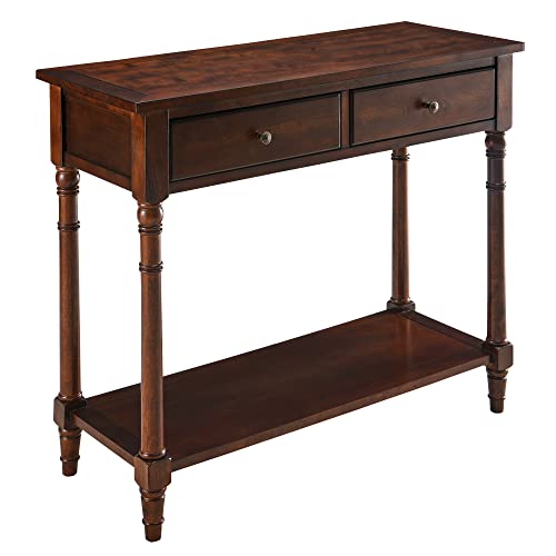 Entry Console Table with 2 Storage Drawers and Open Shelf, Traditional Console Table with Solid Wood leg, Foyer Tables for Entryway, Hallway, Blank Wall, 35.4”L x 13.8”W x 30.1”H, Cherry BrownSFZ004CR VERDANTREE