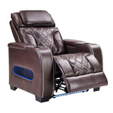 CANMOV Electric Power Recliner Chair, PU Leather Home Theater Seating with Power Headrest, Electric Recliner Sofa Chair with Ambient Lighting,Cup Holders,USB & Type C Ports, Armrest Storage,Brown