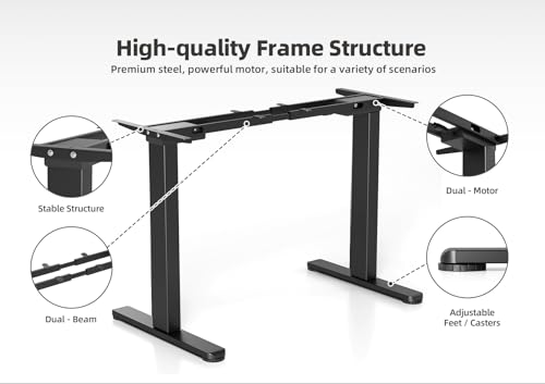 Claiks Dual Motor Standing Desk Frame, Electric Stand Up Desk Legs Frame Workstation Up to 63",T-Shaped Adjustable Standing Computer Desk for Home and Office, (Black Frame only) Claiks