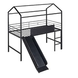 Bellemave Twin Metal Loft Bed with Fence and Two-Sided writable Chalkboard, Twin Size Metal House Bed with Slide and Ladder,for Bedroom Dorm,for Kids, Boys, Girls, Teens (Black) Bellemave