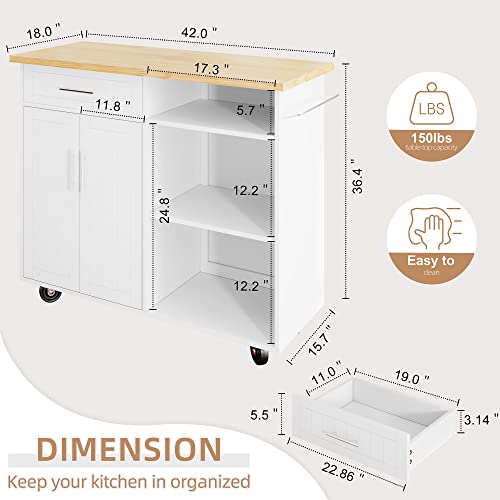 Shintenchi Kitchen Island Cart with Storage,Rolling Kitchen Island Side Table on Wheels with Large Worktop,Storage Cabinet,Towel Rack and Drawers for Kitchen,Dinning Room,Black Shintenchi