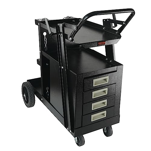 VEVOR Welding Cart, 2-Tier 4 Drawers Welder Cart with 265LBS Static Weight Capacity, 360° Swivel Wheels, Tank Storage Safety Chains, Heavy Duty Rolling MIG Welder Cart for Mig Welder and Plasma Cutter VEVOR