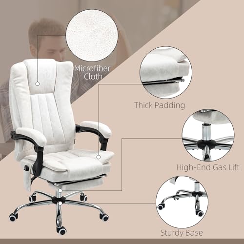 Vinsetto 6 Point Vibration Massage Office Chair, High Back Computer Chair with Heat, Adjustable Height, Reclining Backrest and Retractable Footrest, White Vinsetto