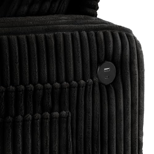 HOMES: Inside + Out Reese Modern Plush Chenille Couch with Side Pockets, Cup Holders and USB Ports, Wooden Comfortable Sofa for Living Room, Bedroom and Office, Black HOMES: INSIDE + OUT