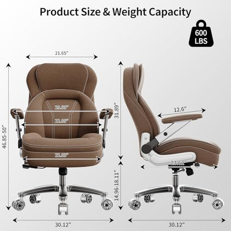 Big and Tall Office Chair, 600lbs Heavy Duty Desk Chair with 5D Arms, Adjustable Lumbar Support & Height, Tilt Function, Fabric High Back Ergonomic Executive Computer Chair with 3'' Casters CoziCradle