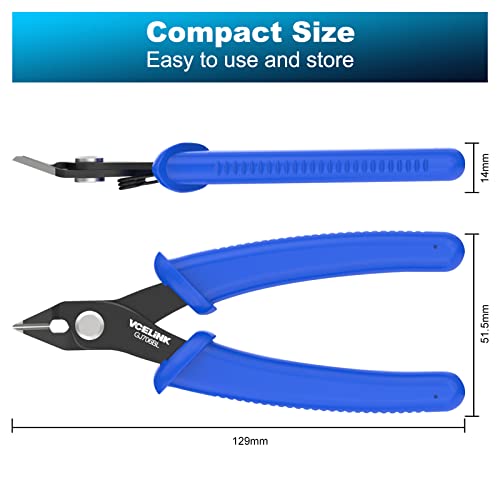 VCELINK Small Wire Cutter Spring-loaded GJ706BL, Precision Flush Cutter Pliers Diagonal Cutters for Electronics, Jewelry Making, Model Craft and 3D Printer, 5-Inch - WoodArtSupply