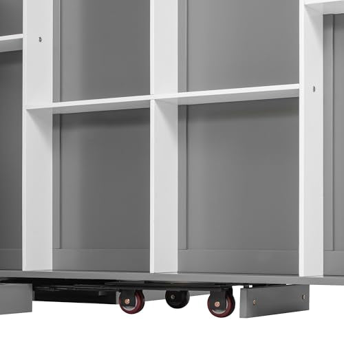 Merax Rotating Queen Murphy Bed with Hidden Storage Racks, Space-Saving Multifunctional Wall Bed for Home Office & Small Rooms Merax