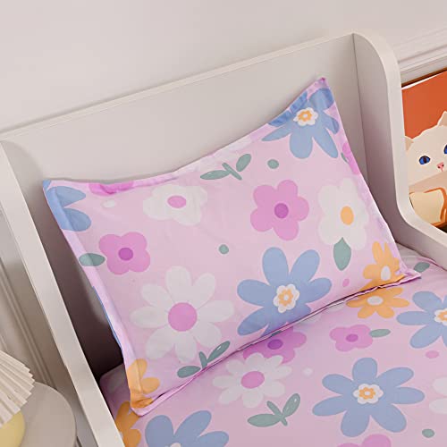 KWLOVER 2PC Soft Bed Fitted Sheet and Pillowcases Set,Purple Flowers Printed Sheets for Kids Girls Single Twin Size Bed KWLOVER