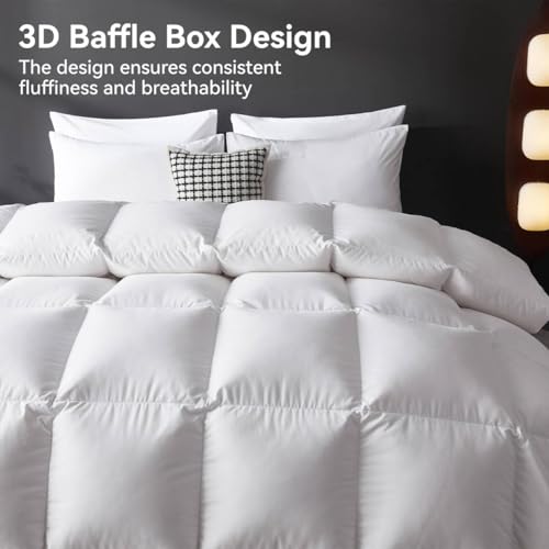 L LOVSOUL Down Comforter Queen Size, 850+ Fill Power Hotel Style Bedding Comforter, 1200TC, Fluffy Ultra Soft All Season White Duvet Insert with 8 Corner Tabs L LOVSOUL